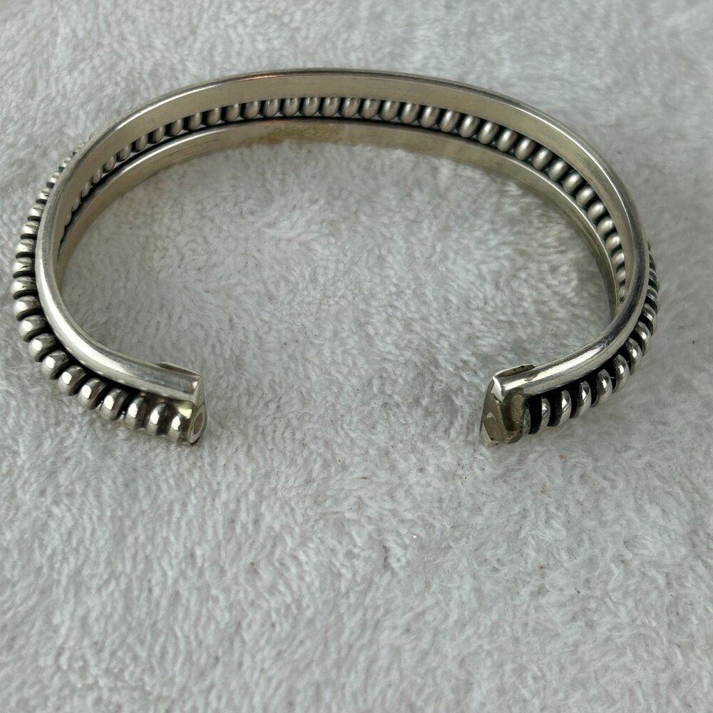 VINTAGE NAVAJO SIGNED TAHE STERLING SILVER TWISTED CABLE ROPE CUFF BRACELET